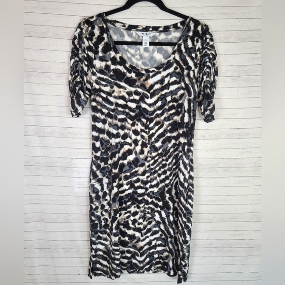 WHBM ANIMAL PRINT 3/4 CINCH SLEEVE SHIFT DRESS, SZ SMALL - Picture 2 of 12